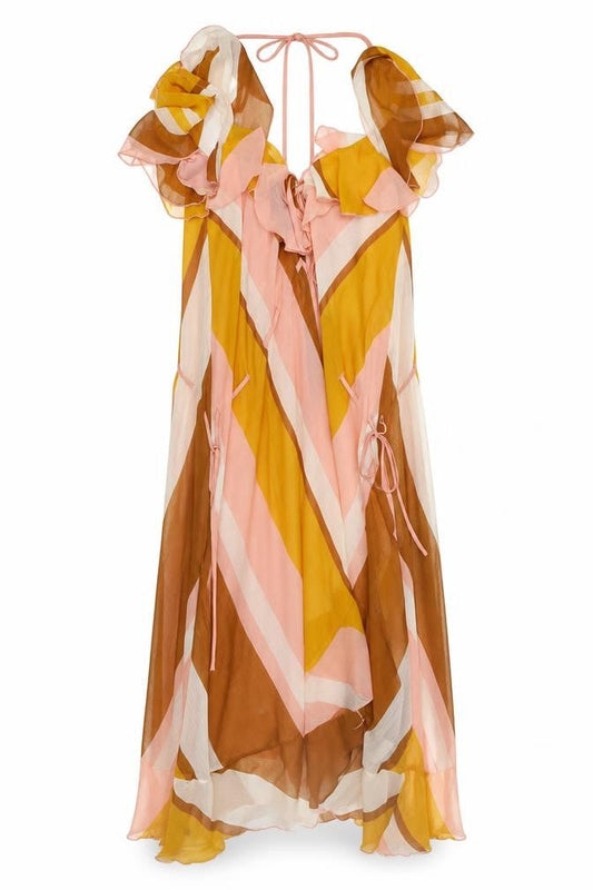 Front view of ASOS Design Women’s Multicoloured UK 12 Ruffle Halter Maxi Dress