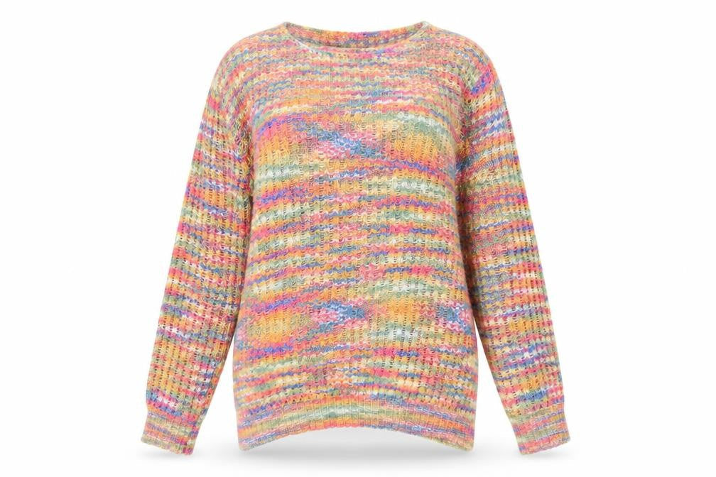 Just Elegance Women's Multicoloured M Open Knit Striped Scoop Neck Jumper