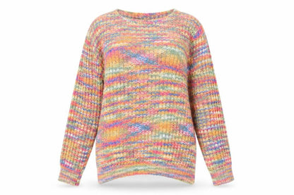 Just Elegance Women's Multicoloured M Open Knit Striped Scoop Neck Jumper