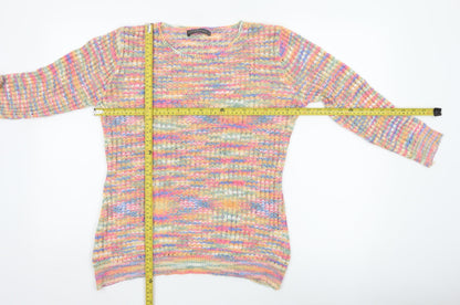 Just Elegance Women's Multicoloured M Open Knit Striped Scoop Neck Jumper