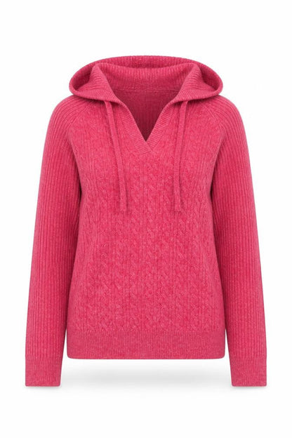 Marks & Spencer Women Pink XS Hooded Cable Knit V-Neck Jumper