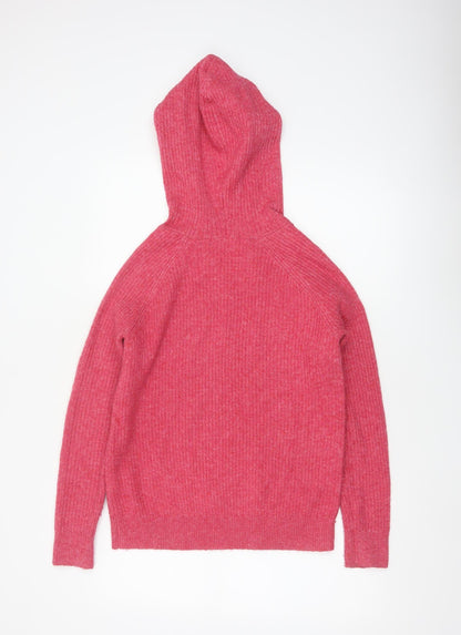 Marks & Spencer Women Pink XS Hooded Cable Knit V-Neck Jumper