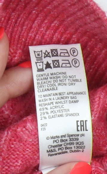 Marks & Spencer Women Pink XS Hooded Cable Knit V-Neck Jumper