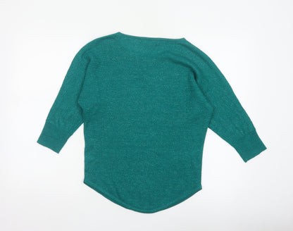 New York & Company Women's Green XS Metallic Knit Pullover Jumper