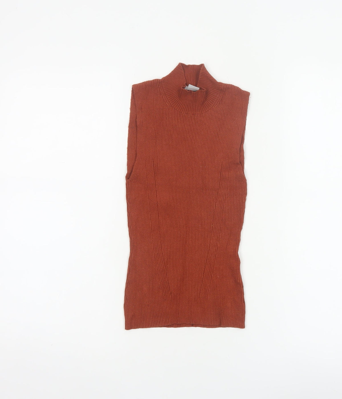 H&M Women Brown XS Ribbed High Neck Sleeveless Slim Knit Tank Top
