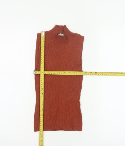 H&M Women Brown XS Ribbed High Neck Sleeveless Slim Knit Tank Top