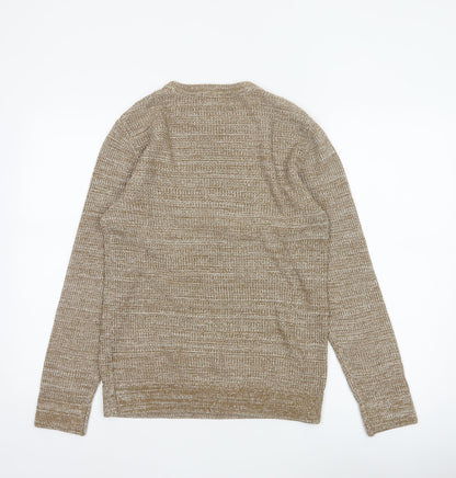 H&M Men’s Beige XS Open Knit Crew Neck Cotton Blend Pullover Jumper