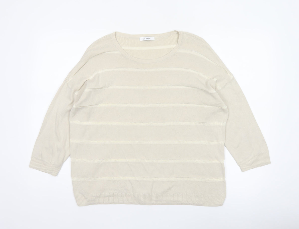 M&S Women’s Beige Size 16 Round Neck Cotton Blend Knit Jumper