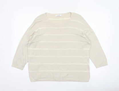 M&S Women’s Beige Size 16 Round Neck Cotton Blend Knit Jumper