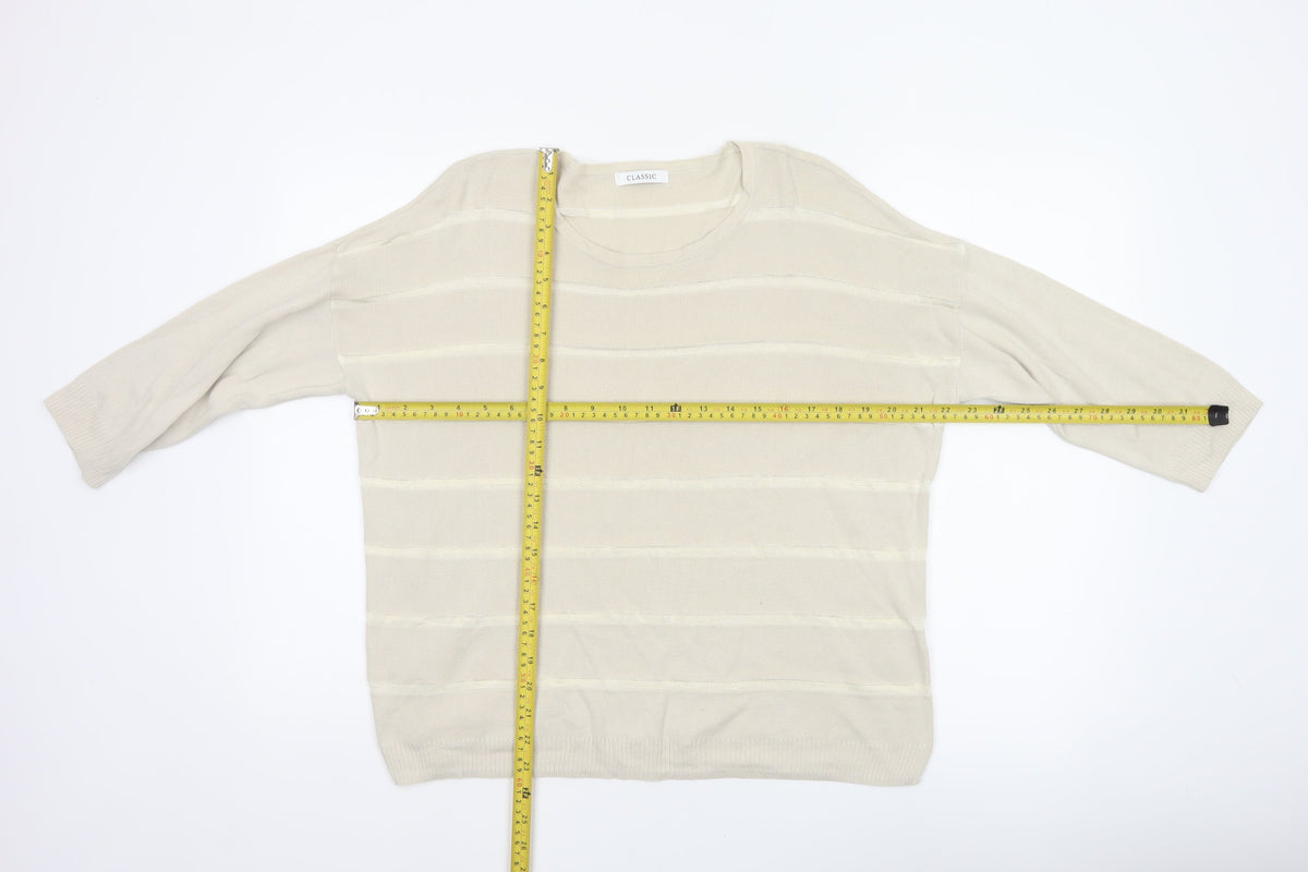 M&S Women’s Beige Size 16 Round Neck Cotton Blend Knit Jumper