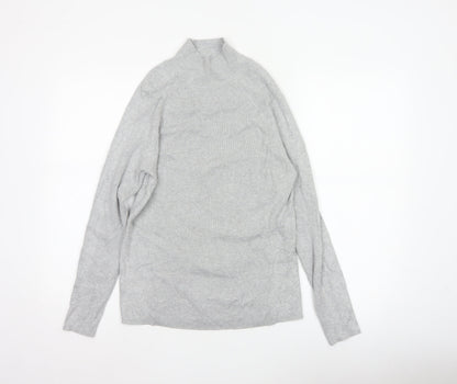 M&S Women Grey Size 12 Ribbed Mock Neck Raglan Knit Jumper