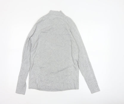 M&S Women Grey Size 12 Ribbed Mock Neck Raglan Knit Jumper