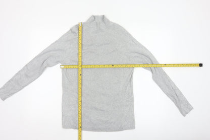 M&S Women Grey Size 12 Ribbed Mock Neck Raglan Knit Jumper