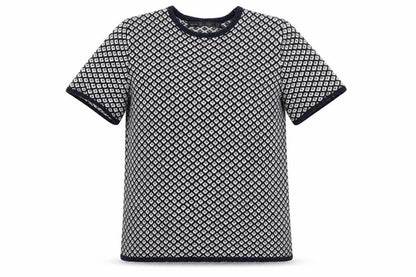 Zara Knit Women Black White Diamond Short Sleeve Jumper UK 8