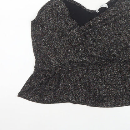 MNG Suit Women's Black M Glitter V-Neck Strappy Camisole Party Top