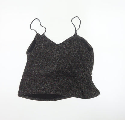 MNG Suit Women's Black M Glitter V-Neck Strappy Camisole Party Top
