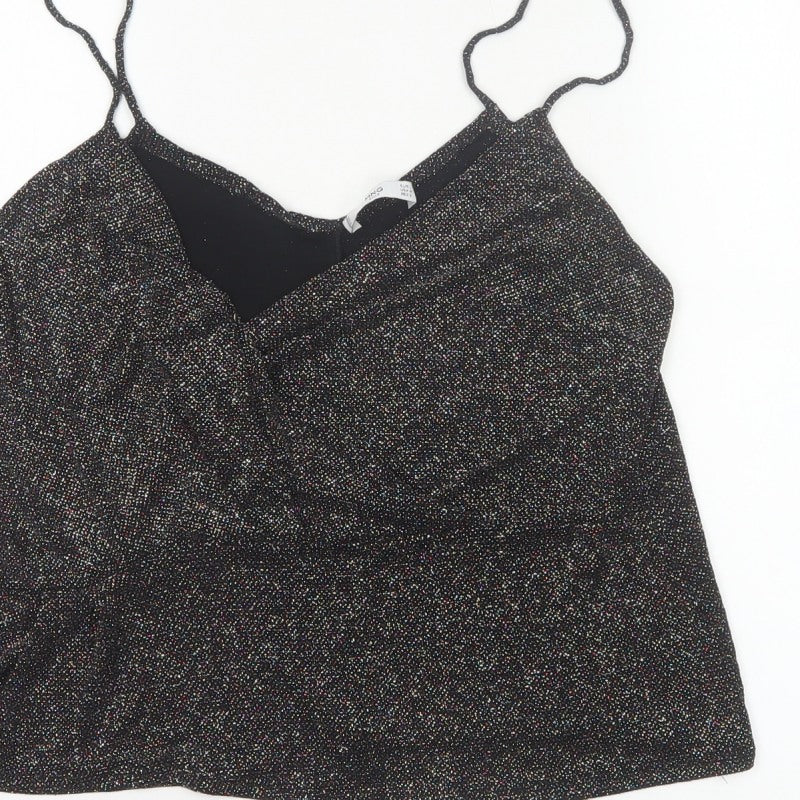 MNG Suit Women's Black M Glitter V-Neck Strappy Camisole Party Top