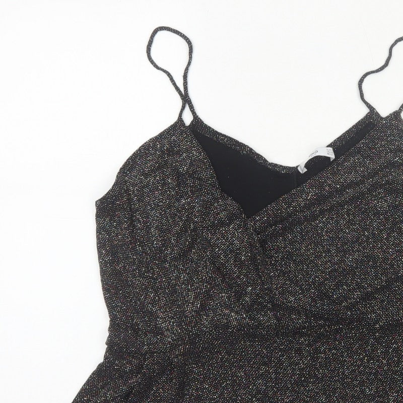 MNG Suit Women's Black M Glitter V-Neck Strappy Camisole Party Top