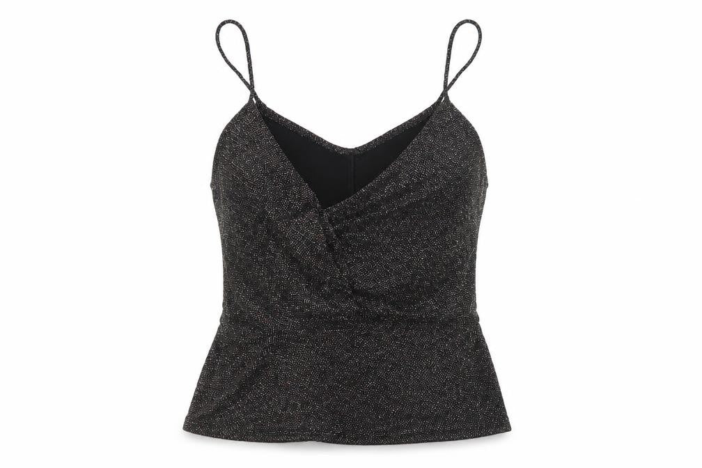MNG Suit Women's Black M Glitter V-Neck Strappy Camisole Party Top