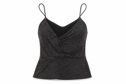 MNG Suit Women's Black M Glitter V-Neck Strappy Camisole Party Top