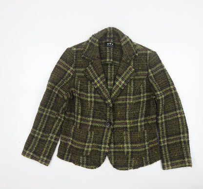 Matalan Women Green Tweed Check Wool Blend Blazer Jacket UK 14