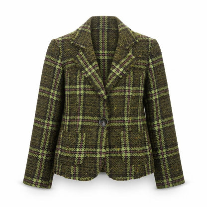 Matalan Women Green Tweed Check Wool Blend Blazer Jacket UK 14