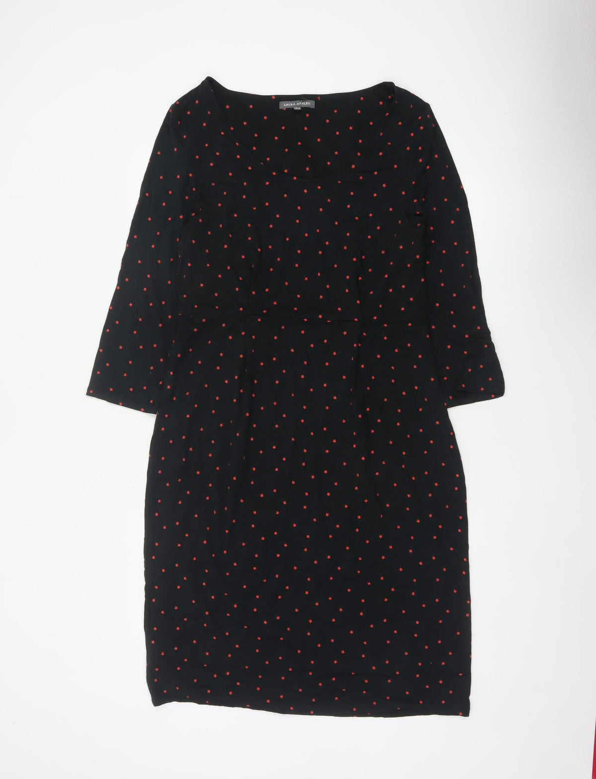 Laura Ashley Women Black Red Star Print UK 12 Sheath Knee Dress