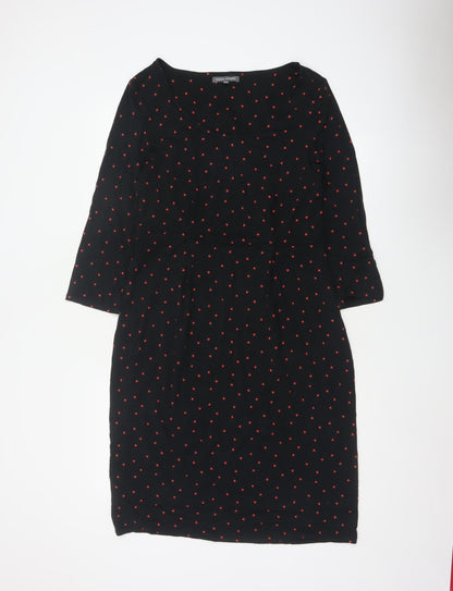Laura Ashley Women Black Red Star Print UK 12 Sheath Knee Dress