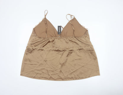 Boohoo Women Beige UK 22 Satin Lace Trim Tie Camisole Tank Top