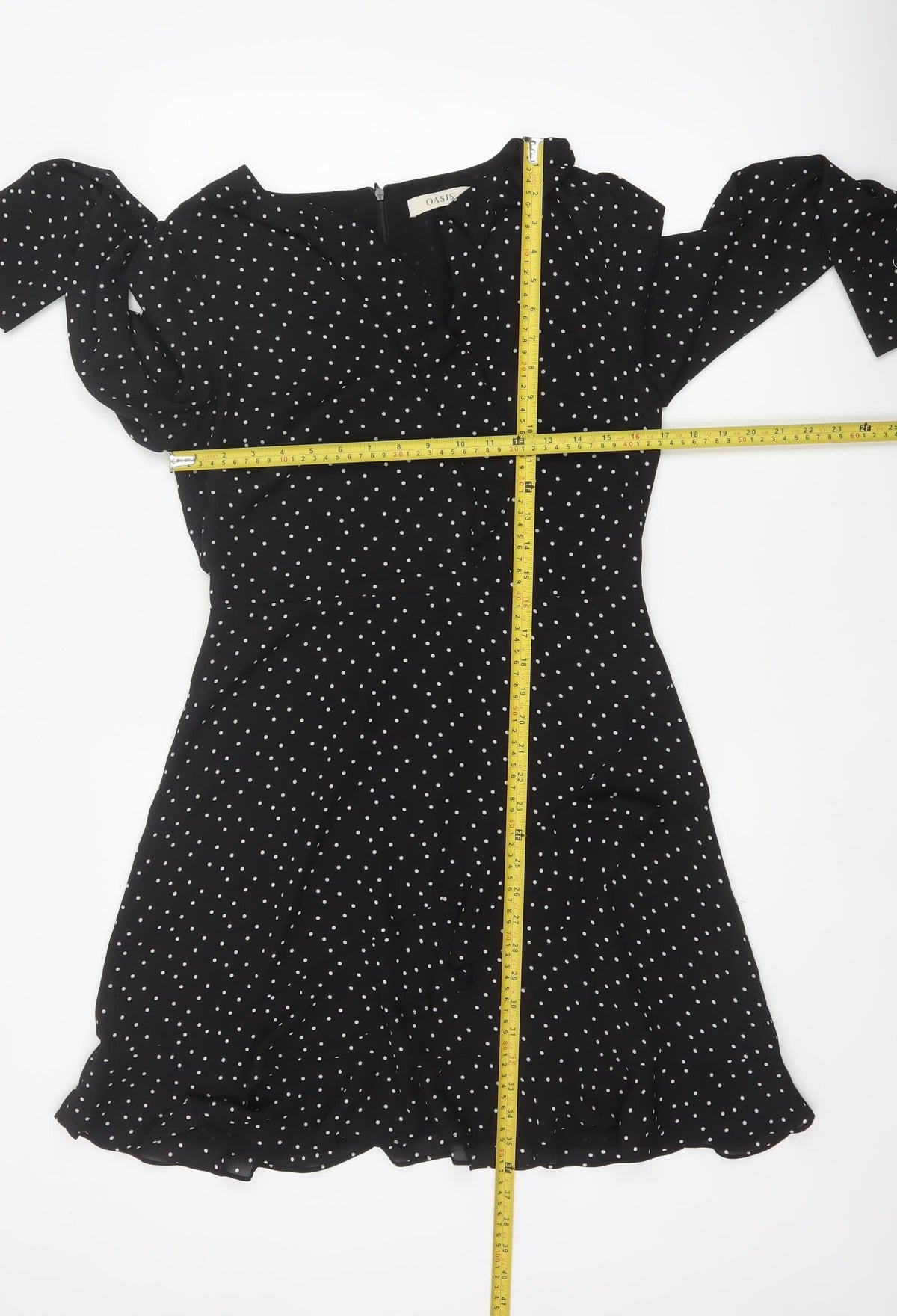 Oasis Women Black Polka Dot UK 12 Fit & Flare Knee Dress