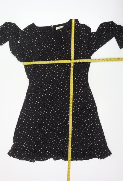 Oasis Women Black Polka Dot UK 12 Fit & Flare Knee Dress