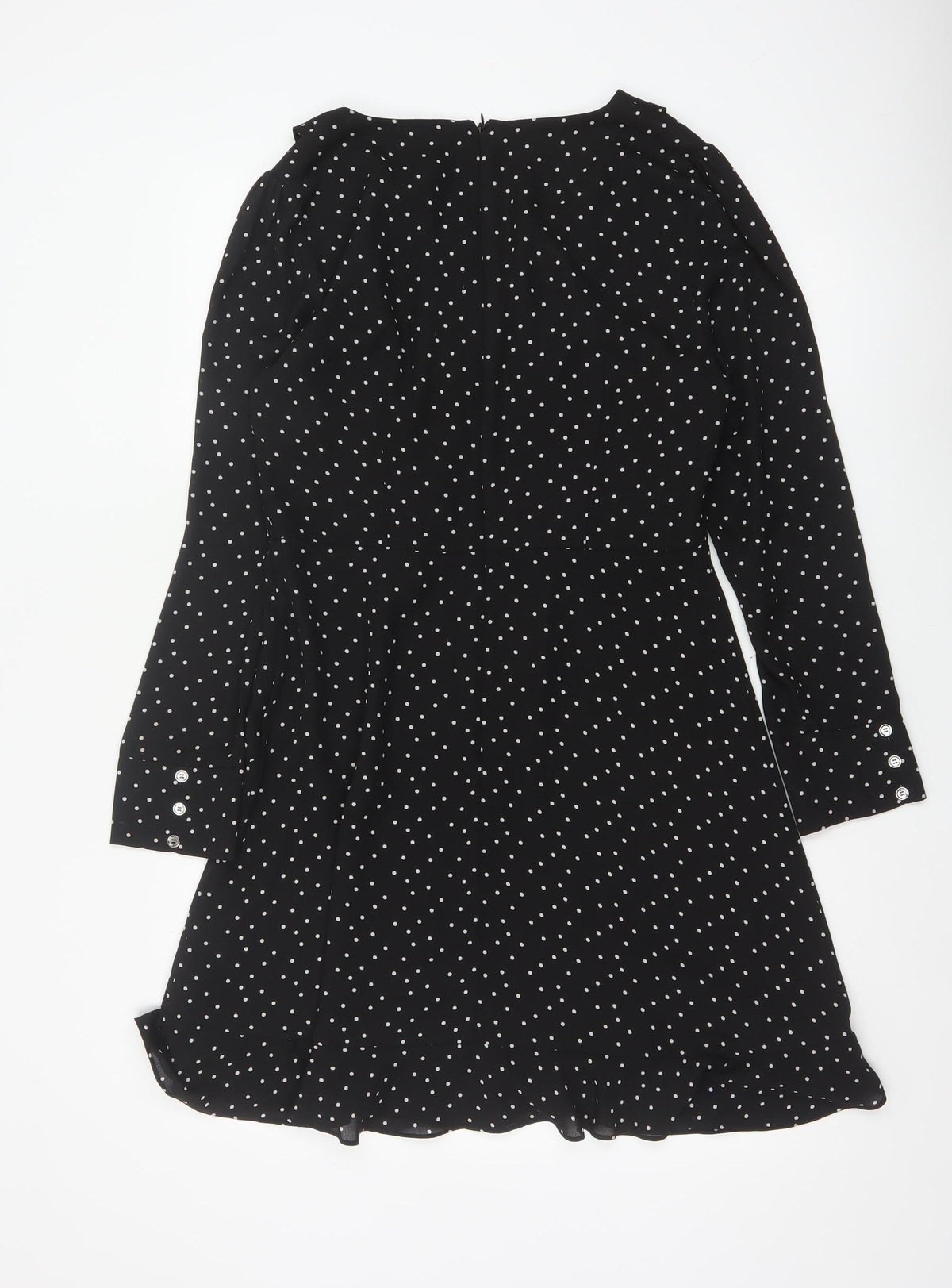 Oasis Women Black Polka Dot UK 12 Fit & Flare Knee Dress