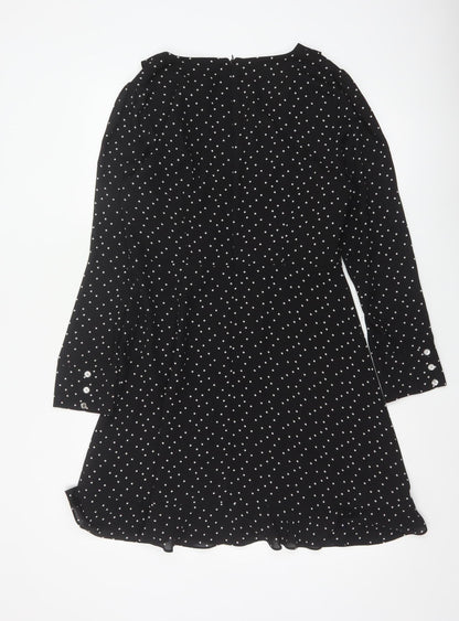 Oasis Women Black Polka Dot UK 12 Fit & Flare Knee Dress