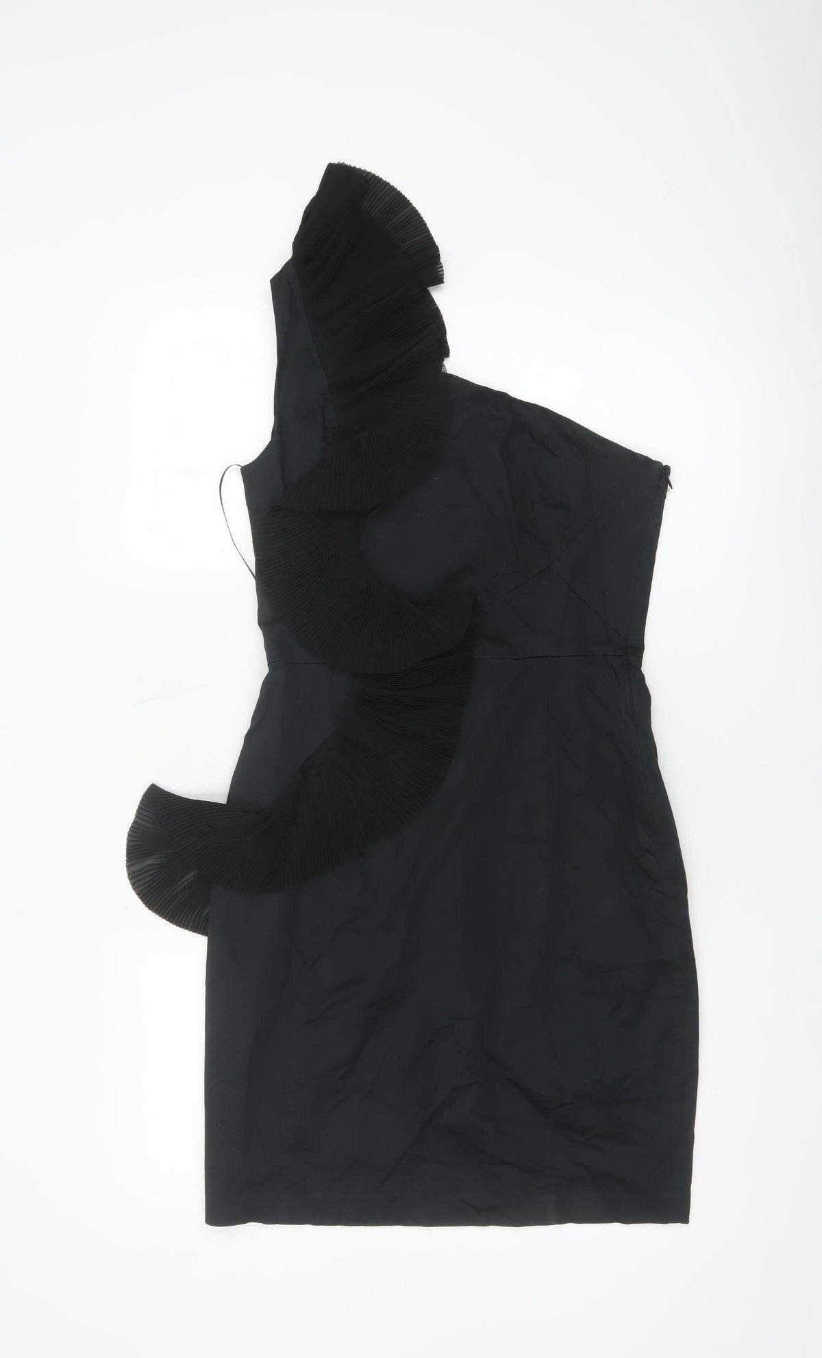 Additional front view of Belle by Oasis Women Black UK 10 One Shoulder Ruffle Sheath Cocktail Dress