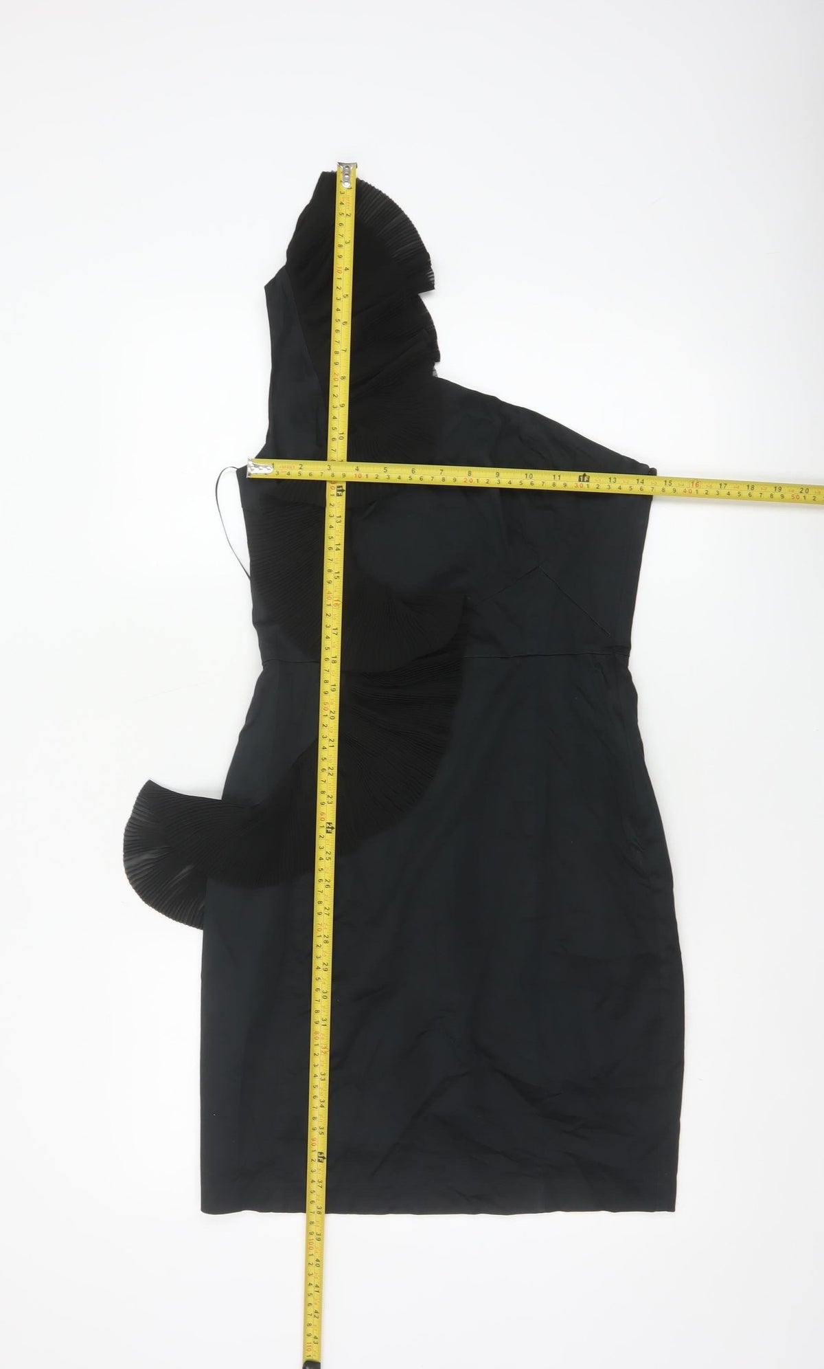 Back view of Belle by Oasis Women Black UK 10 One Shoulder Ruffle Sheath Cocktail Dress