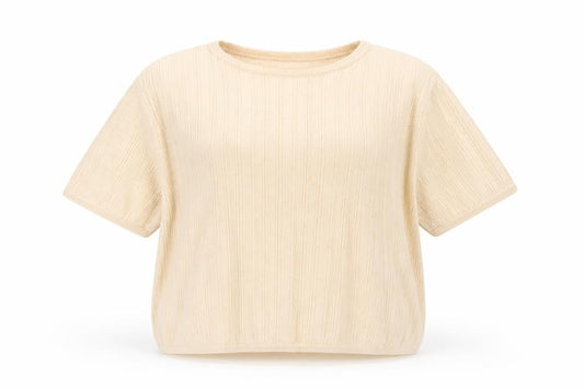 Viyella Women Ivory Cotton Knit Short Sleeve Round Neck Top L