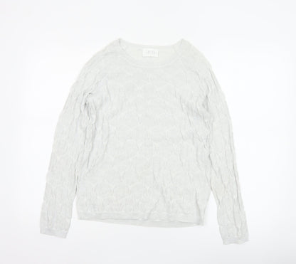 Savida Women Silver Cable Knit Crew Neck Jumper Size S