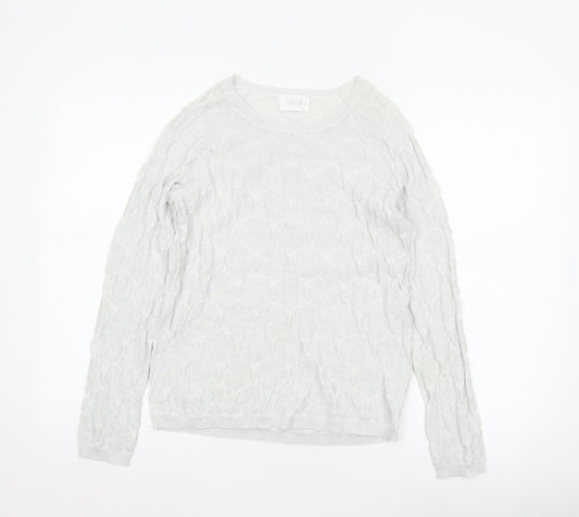Savida Women Silver Cable Knit Crew Neck Jumper Size S