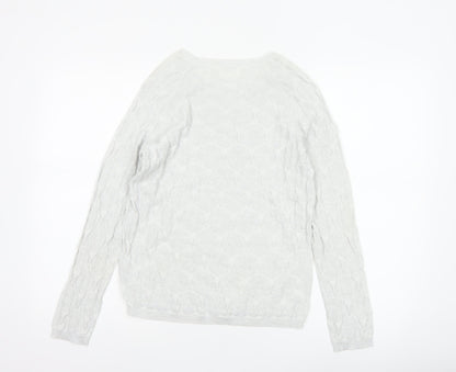 Savida Women Silver Cable Knit Crew Neck Jumper Size S