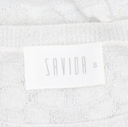 Savida Women Silver Cable Knit Crew Neck Jumper Size S