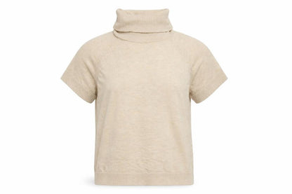 Mango Basics Women Beige S Roll Neck Short Sleeve Knit Jumper