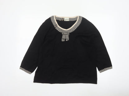 Eastex Women Black UK 18 Striped Trim Bow 3/4 Sleeve Knit Jumper