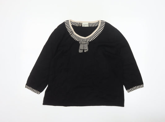 Eastex Women Black UK 18 Striped Trim Bow 3/4 Sleeve Knit Jumper