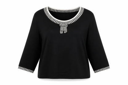 Eastex Women Black UK 18 Striped Trim Bow 3/4 Sleeve Knit Jumper