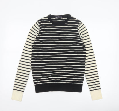 Marks and Spencer Women’s Black Ivory Stripe Merino Wool Jumper UK 8