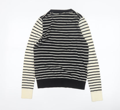 Marks and Spencer Women’s Black Ivory Stripe Merino Wool Jumper UK 8