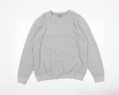 Marks and Spencer Men Grey L Cotton Crew Neck Knit Pullover Jumper