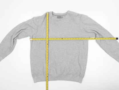 Marks and Spencer Men Grey L Cotton Crew Neck Knit Pullover Jumper