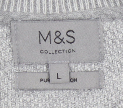 Marks and Spencer Men Grey L Cotton Crew Neck Knit Pullover Jumper