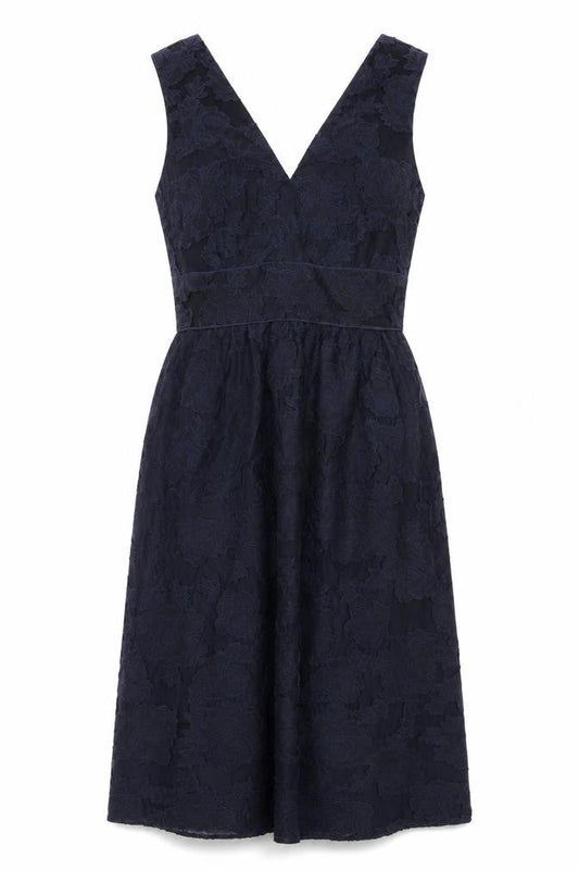 Warehouse Women Blue Floral Jacquard Fit & Flare Midi Dress UK 10
